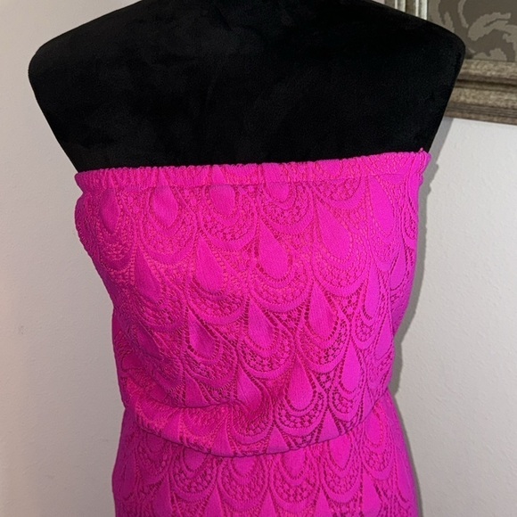 Lilly Pulitzer Emmet Bright Pink / Magenta strapless lace Maxi Dress Sz XS - Picture 5 of 11